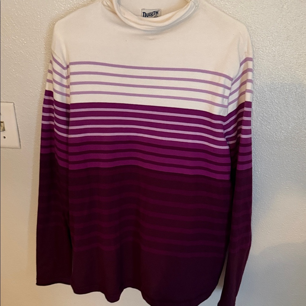 Duluth Trading Co Purple and White Striped Long Sleeve Tee